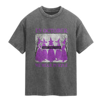 Retro In October We Wear Purple Witch Domestic Violence Awareness Washed Cotton T-Shirt