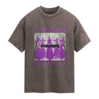 Retro In October We Wear Purple Witch Domestic Violence Awareness Washed Cotton T-Shirt