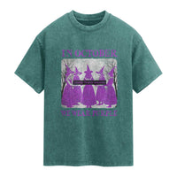 Retro In October We Wear Purple Witch Domestic Violence Awareness Washed Cotton T-Shirt