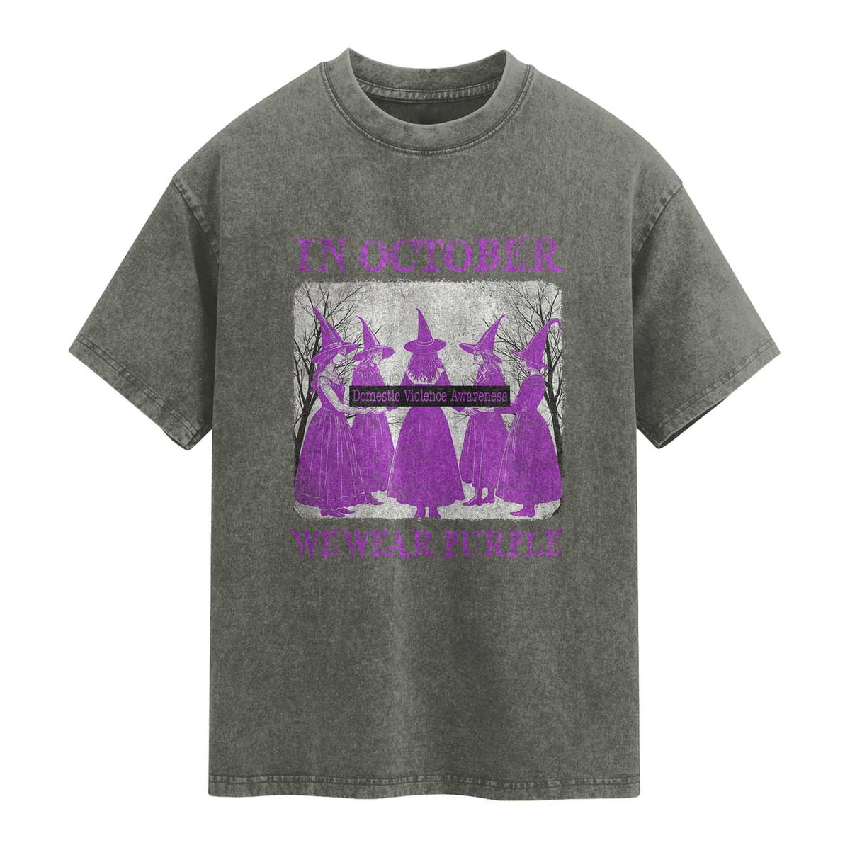 Retro In October We Wear Purple Witch Domestic Violence Awareness Washed Cotton T-Shirt