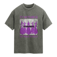 Retro In October We Wear Purple Witch Domestic Violence Awareness Washed Cotton T-Shirt