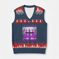 Retro In October We Wear Purple Witch Domestic Violence Awareness V-Neck Knit Sweater Vest - Wonder Print Shop