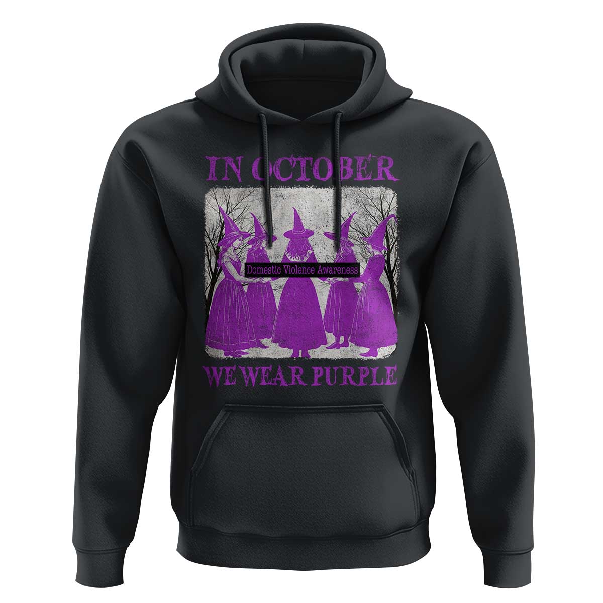 Retro In October We Wear Purple Witch Domestic Violence Awareness Hoodie - Wonder Print Shop