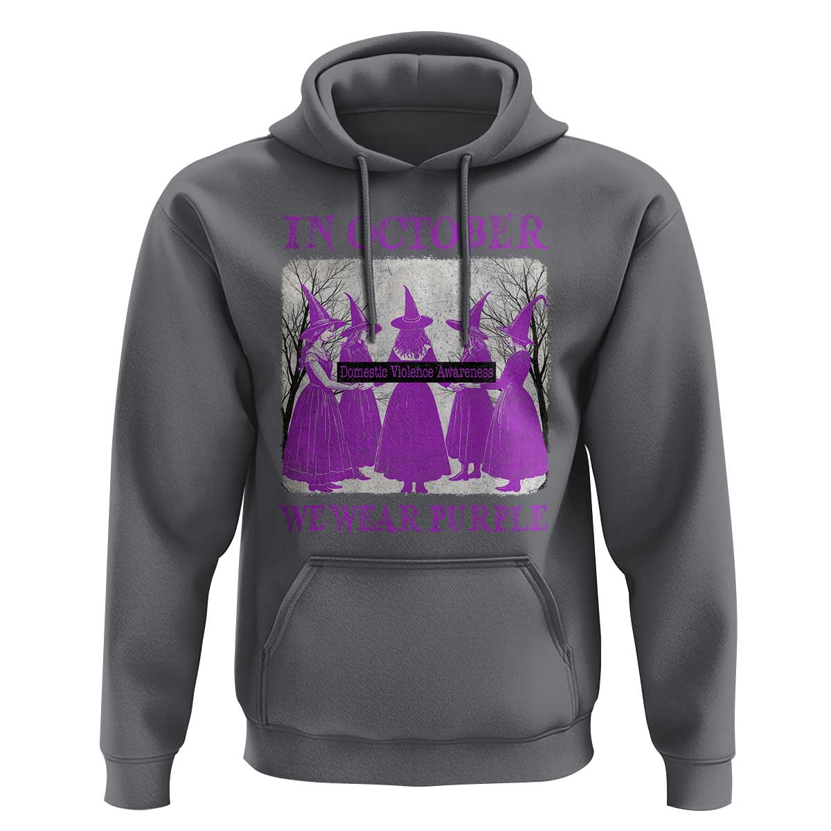 Retro In October We Wear Purple Witch Domestic Violence Awareness Hoodie - Wonder Print Shop