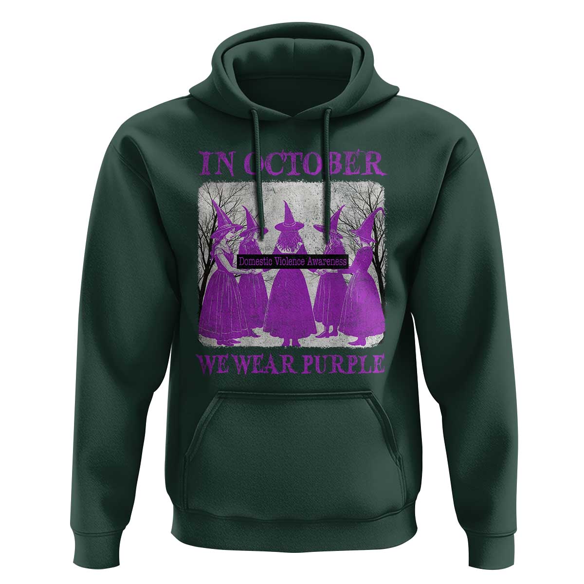 Retro In October We Wear Purple Witch Domestic Violence Awareness Hoodie - Wonder Print Shop
