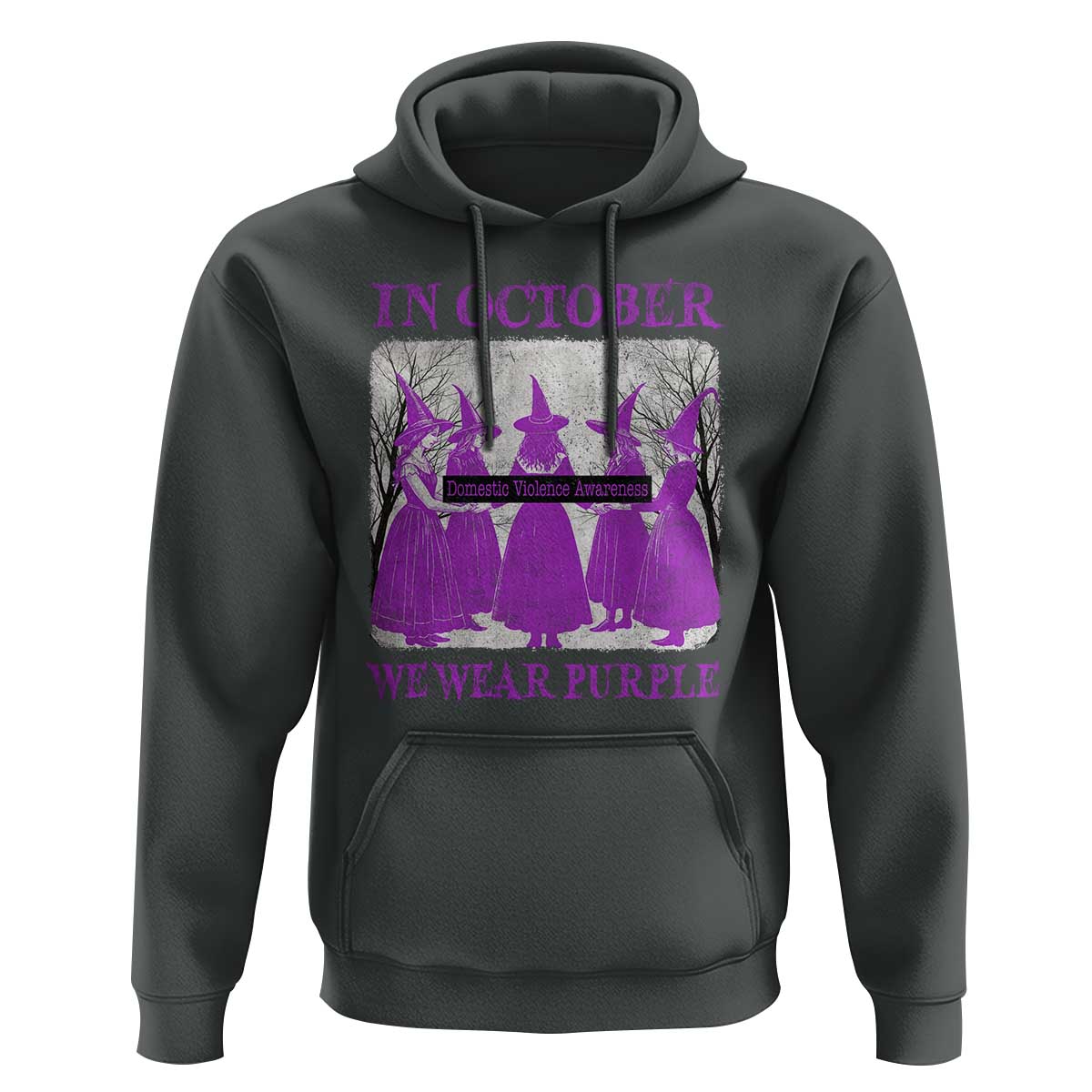 Retro In October We Wear Purple Witch Domestic Violence Awareness Hoodie - Wonder Print Shop
