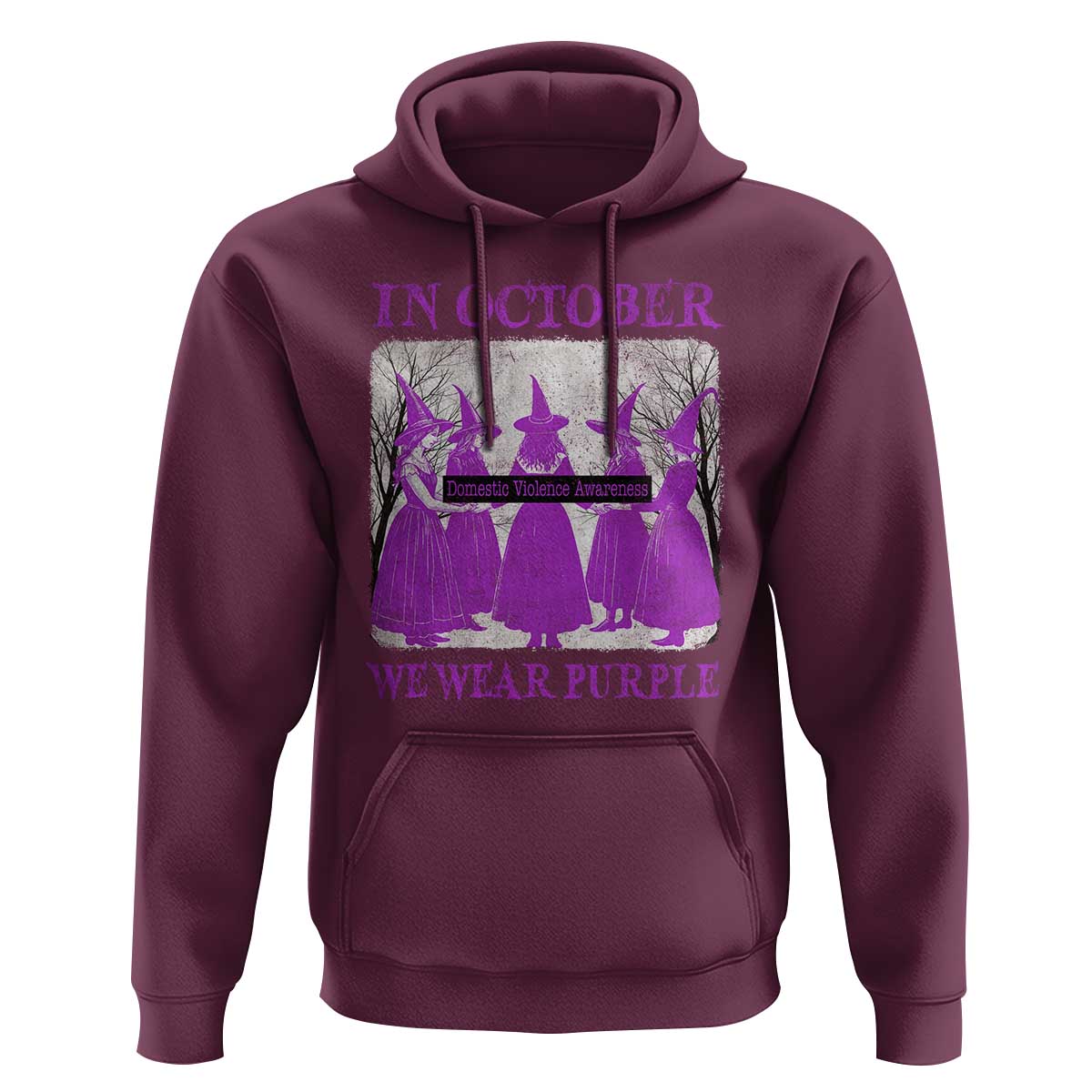Retro In October We Wear Purple Witch Domestic Violence Awareness Hoodie - Wonder Print Shop