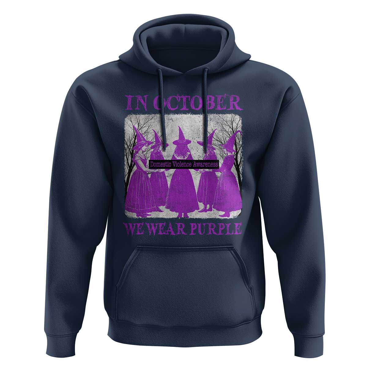 Retro In October We Wear Purple Witch Domestic Violence Awareness Hoodie - Wonder Print Shop