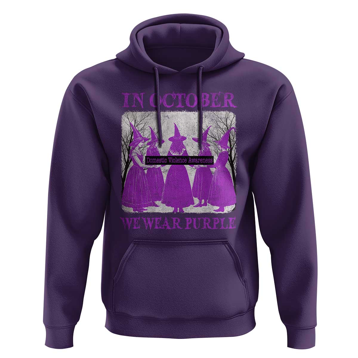 Retro In October We Wear Purple Witch Domestic Violence Awareness Hoodie - Wonder Print Shop