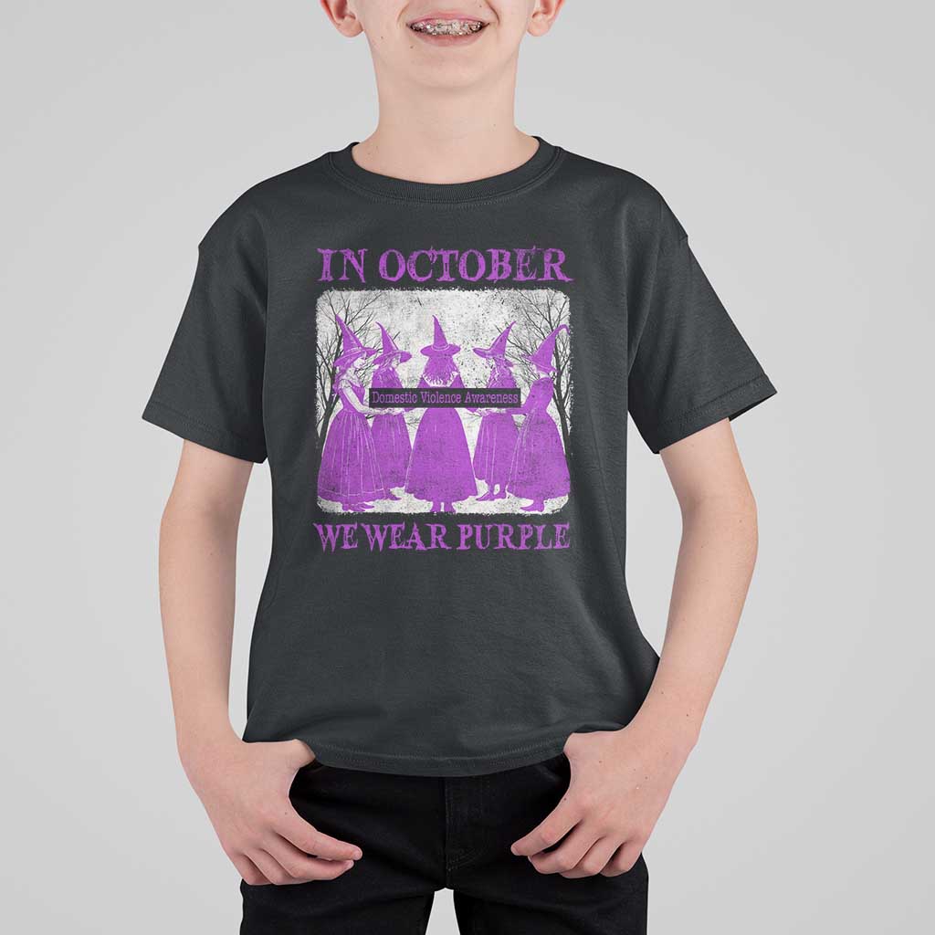 Retro In October We Wear Purple Witch Domestic Violence Awareness T Shirt For Kid - Wonder Print Shop