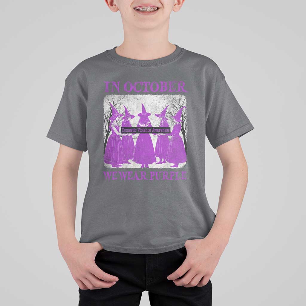 Retro In October We Wear Purple Witch Domestic Violence Awareness T Shirt For Kid - Wonder Print Shop