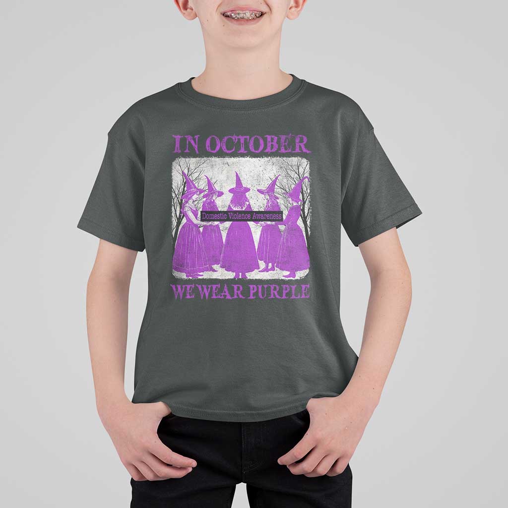 Retro In October We Wear Purple Witch Domestic Violence Awareness T Shirt For Kid - Wonder Print Shop