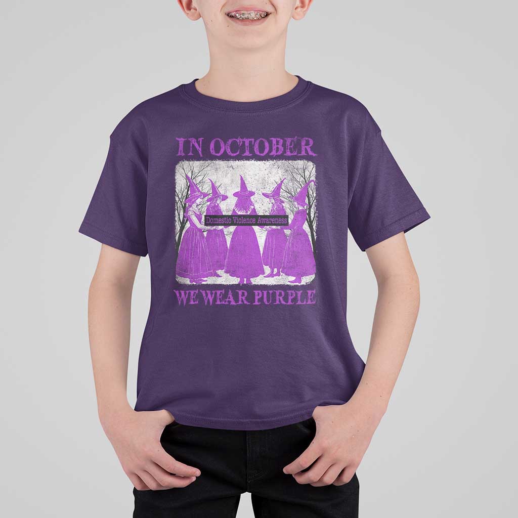 Retro In October We Wear Purple Witch Domestic Violence Awareness T Shirt For Kid - Wonder Print Shop