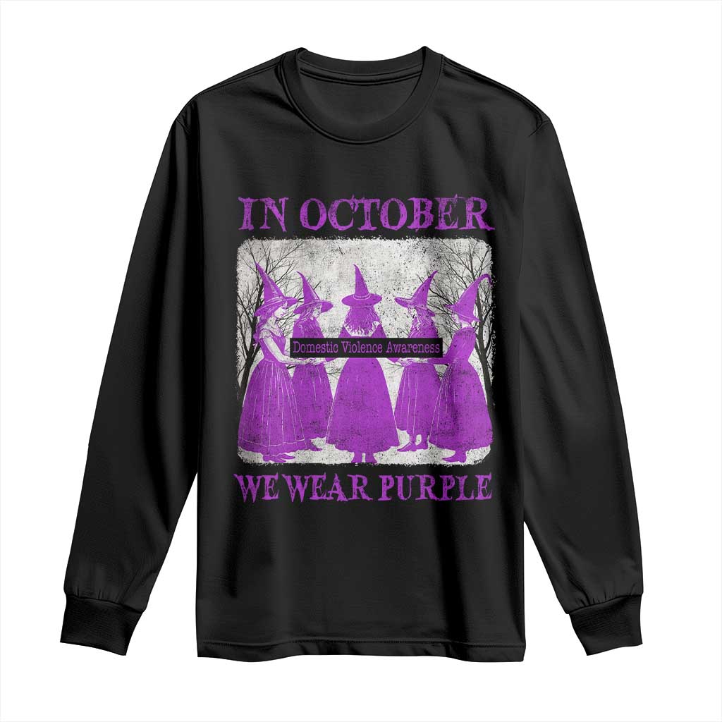 Retro In October We Wear Purple Witch Domestic Violence Awareness Long Sleeve Shirt - Wonder Print Shop