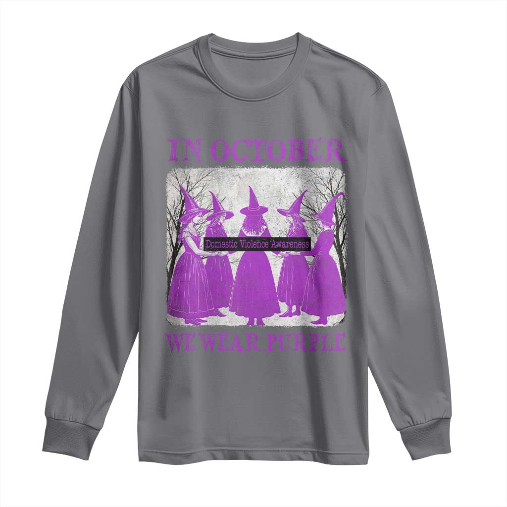 Retro In October We Wear Purple Witch Domestic Violence Awareness Long Sleeve Shirt - Wonder Print Shop