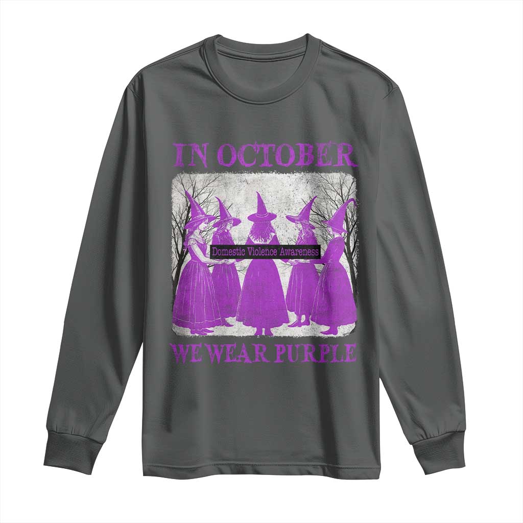 Retro In October We Wear Purple Witch Domestic Violence Awareness Long Sleeve Shirt - Wonder Print Shop