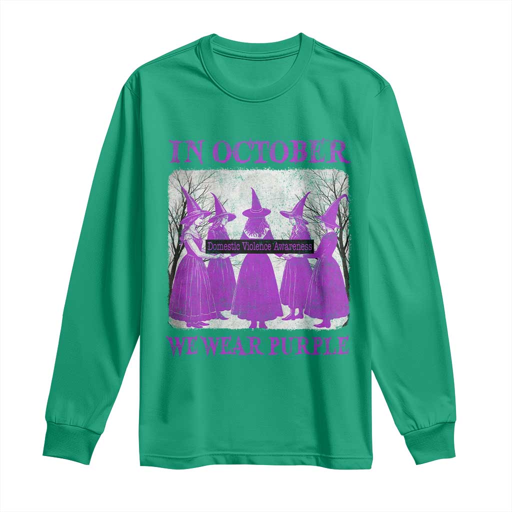 Retro In October We Wear Purple Witch Domestic Violence Awareness Long Sleeve Shirt - Wonder Print Shop