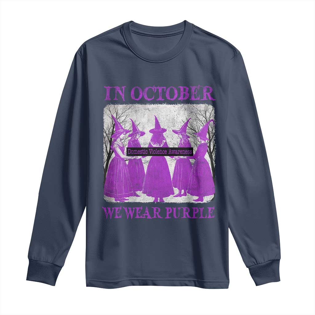 Retro In October We Wear Purple Witch Domestic Violence Awareness Long Sleeve Shirt - Wonder Print Shop