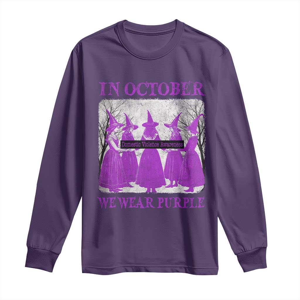 Retro In October We Wear Purple Witch Domestic Violence Awareness Long Sleeve Shirt - Wonder Print Shop