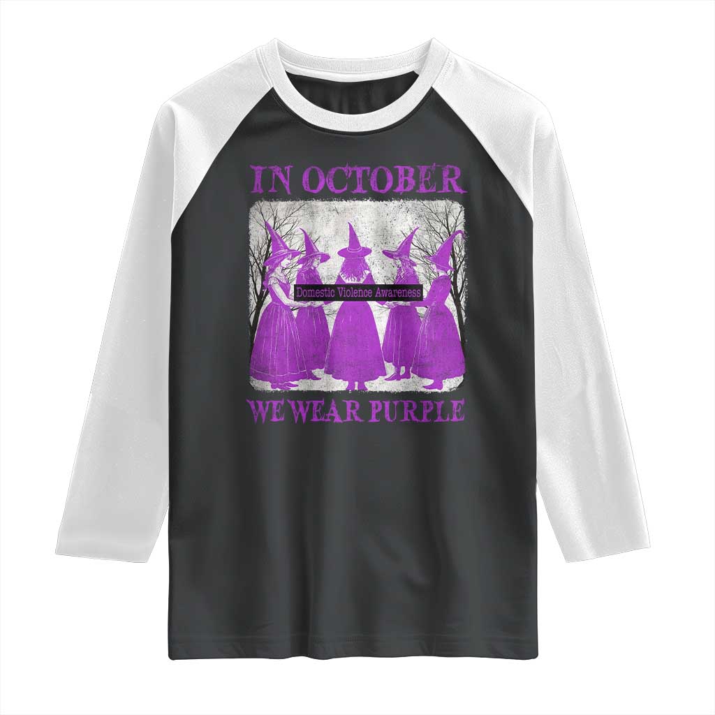 Retro In October We Wear Purple Witch Domestic Violence Awareness Raglan Shirt - Wonder Print Shop