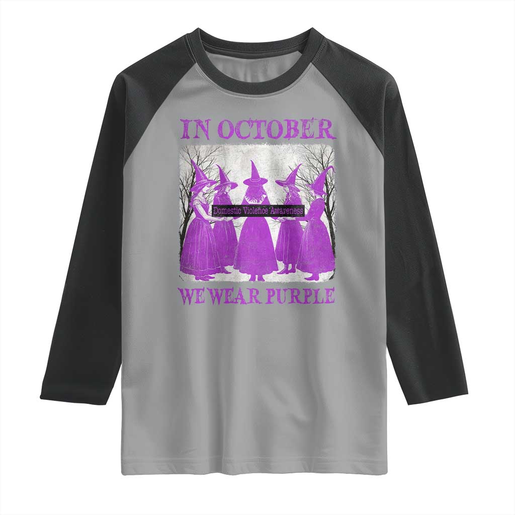 Retro In October We Wear Purple Witch Domestic Violence Awareness Raglan Shirt - Wonder Print Shop