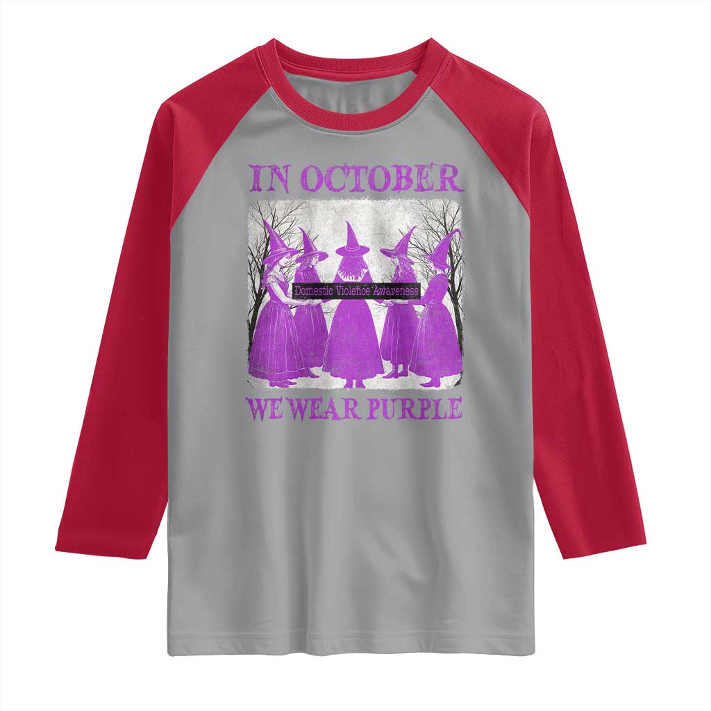 Retro In October We Wear Purple Witch Domestic Violence Awareness Raglan Shirt - Wonder Print Shop