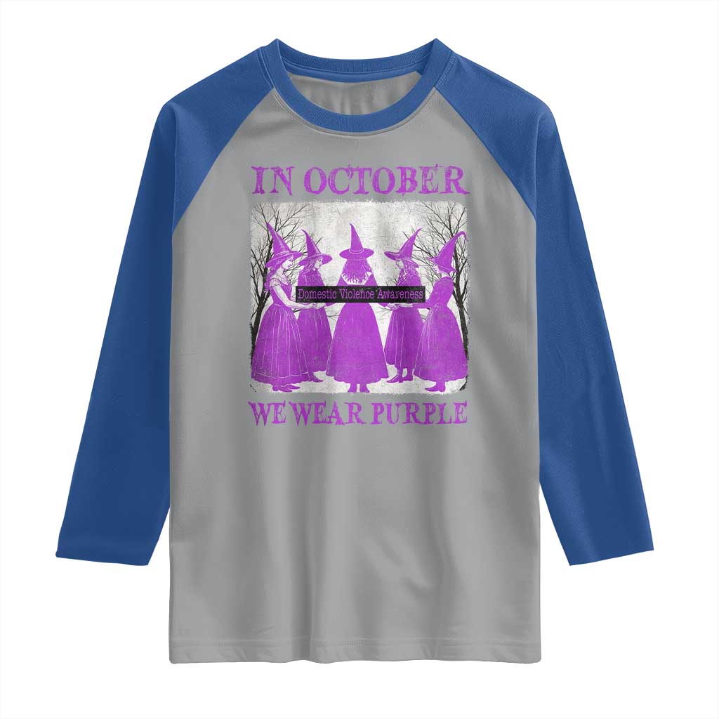 Retro In October We Wear Purple Witch Domestic Violence Awareness Raglan Shirt - Wonder Print Shop