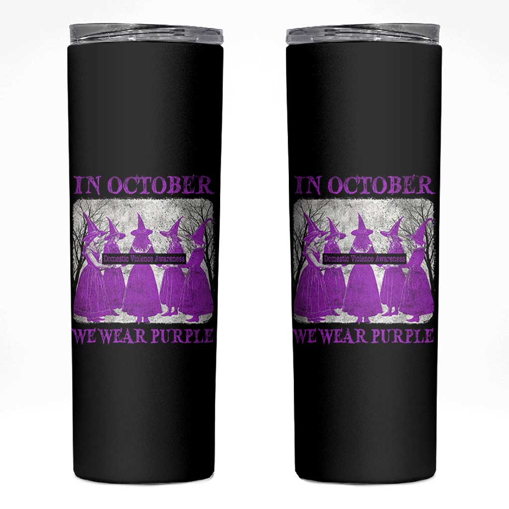 Retro In October We Wear Purple Witch Domestic Violence Awareness Skinny Tumbler - Wonder Print Shop