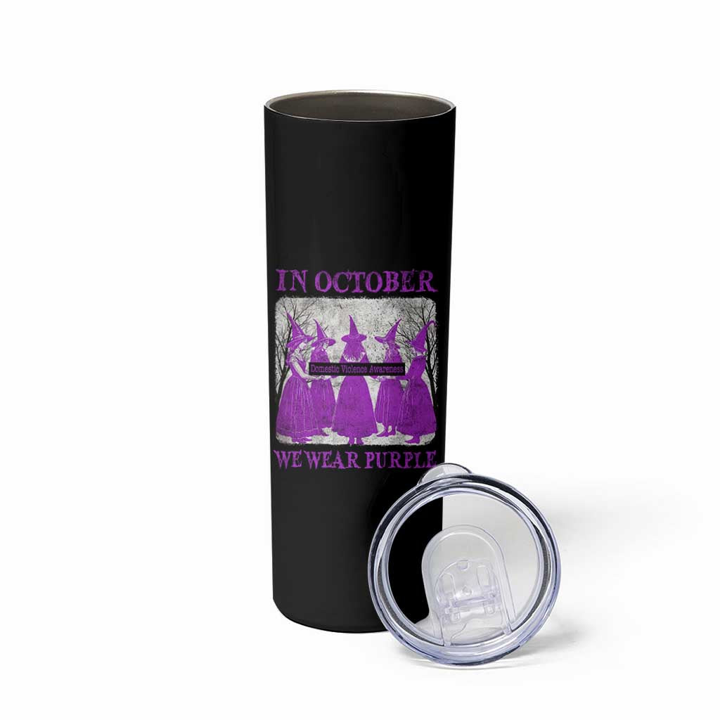 Retro In October We Wear Purple Witch Domestic Violence Awareness Skinny Tumbler - Wonder Print Shop
