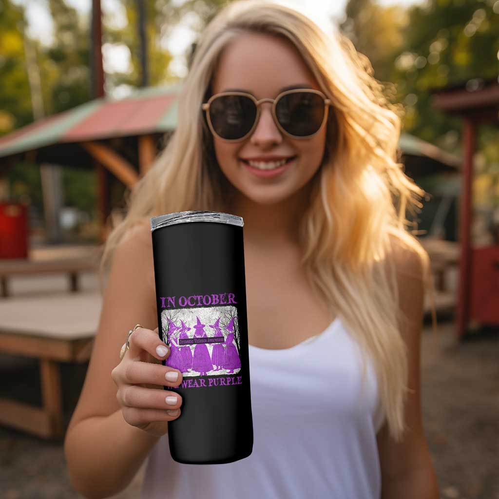 Retro In October We Wear Purple Witch Domestic Violence Awareness Skinny Tumbler - Wonder Print Shop