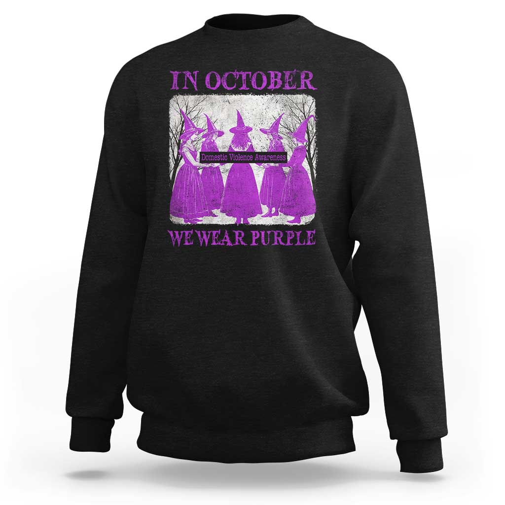 Retro In October We Wear Purple Witch Domestic Violence Awareness Sweatshirt - Wonder Print Shop