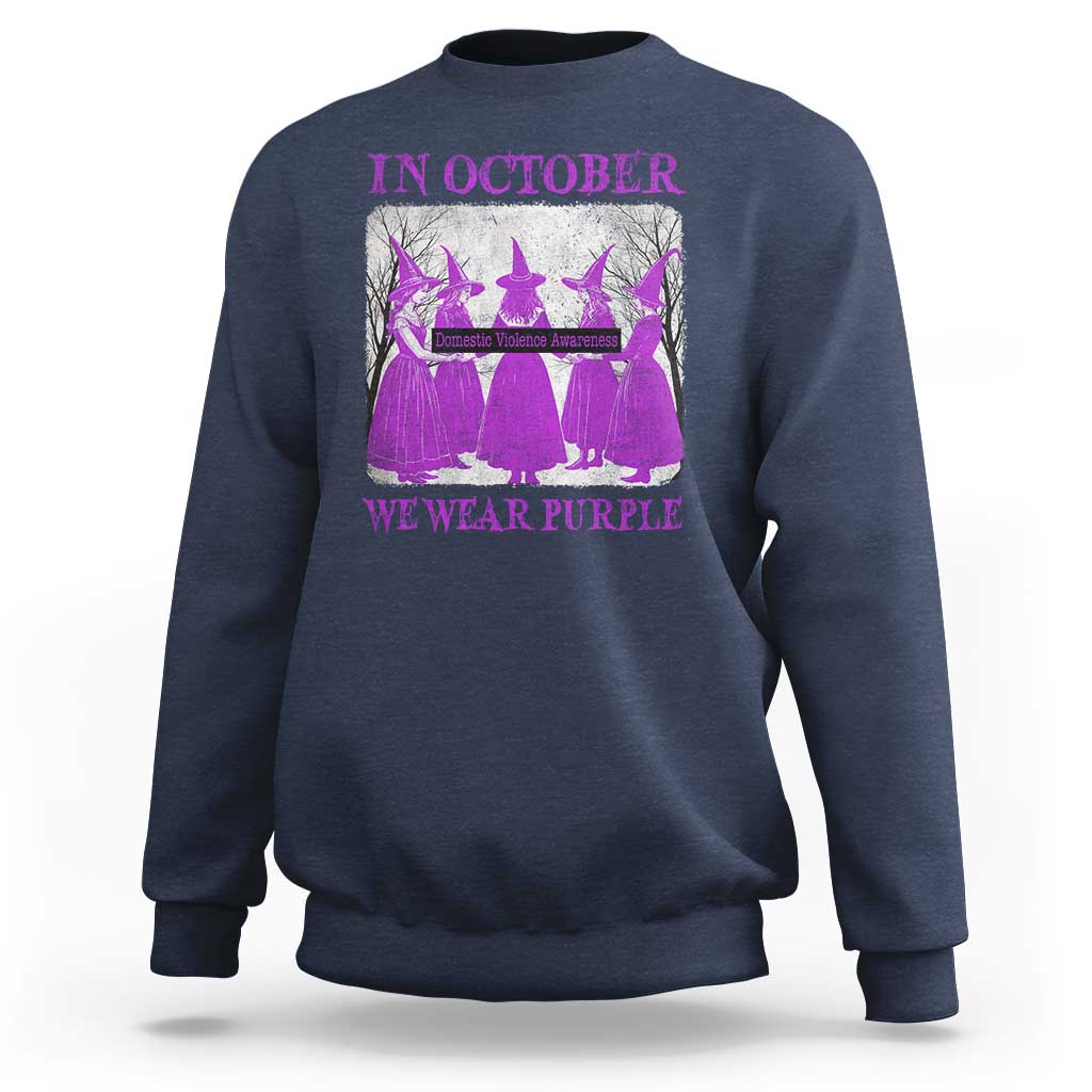 Retro In October We Wear Purple Witch Domestic Violence Awareness Sweatshirt - Wonder Print Shop