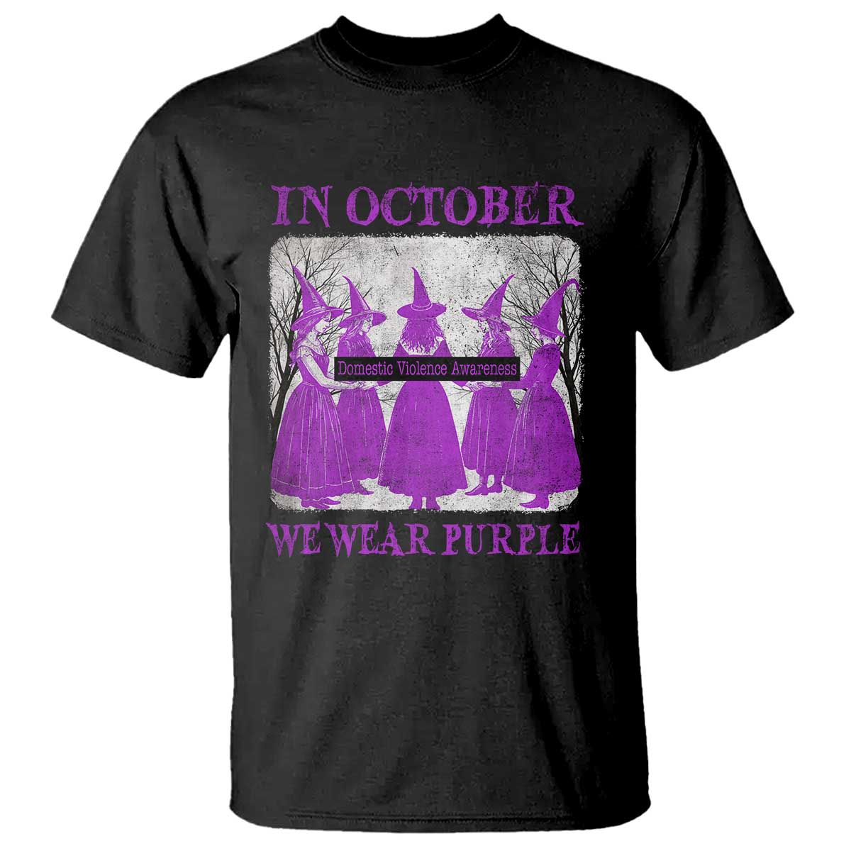 Retro In October We Wear Purple Witch Domestic Violence Awareness T Shirt - Wonder Print Shop