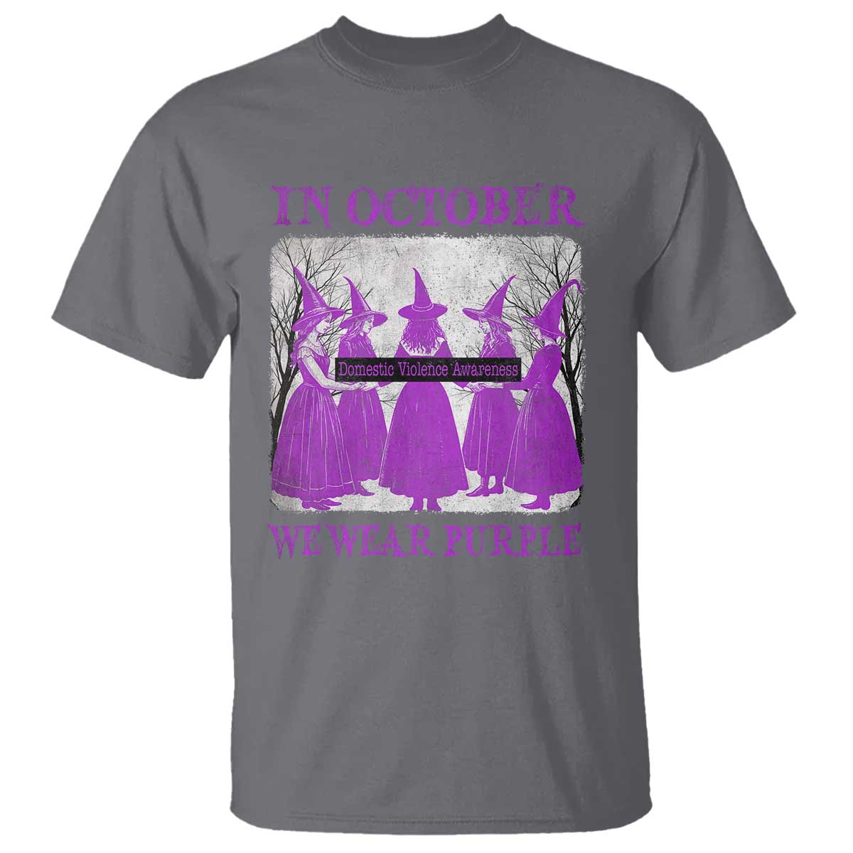 Retro In October We Wear Purple Witch Domestic Violence Awareness T Shirt - Wonder Print Shop