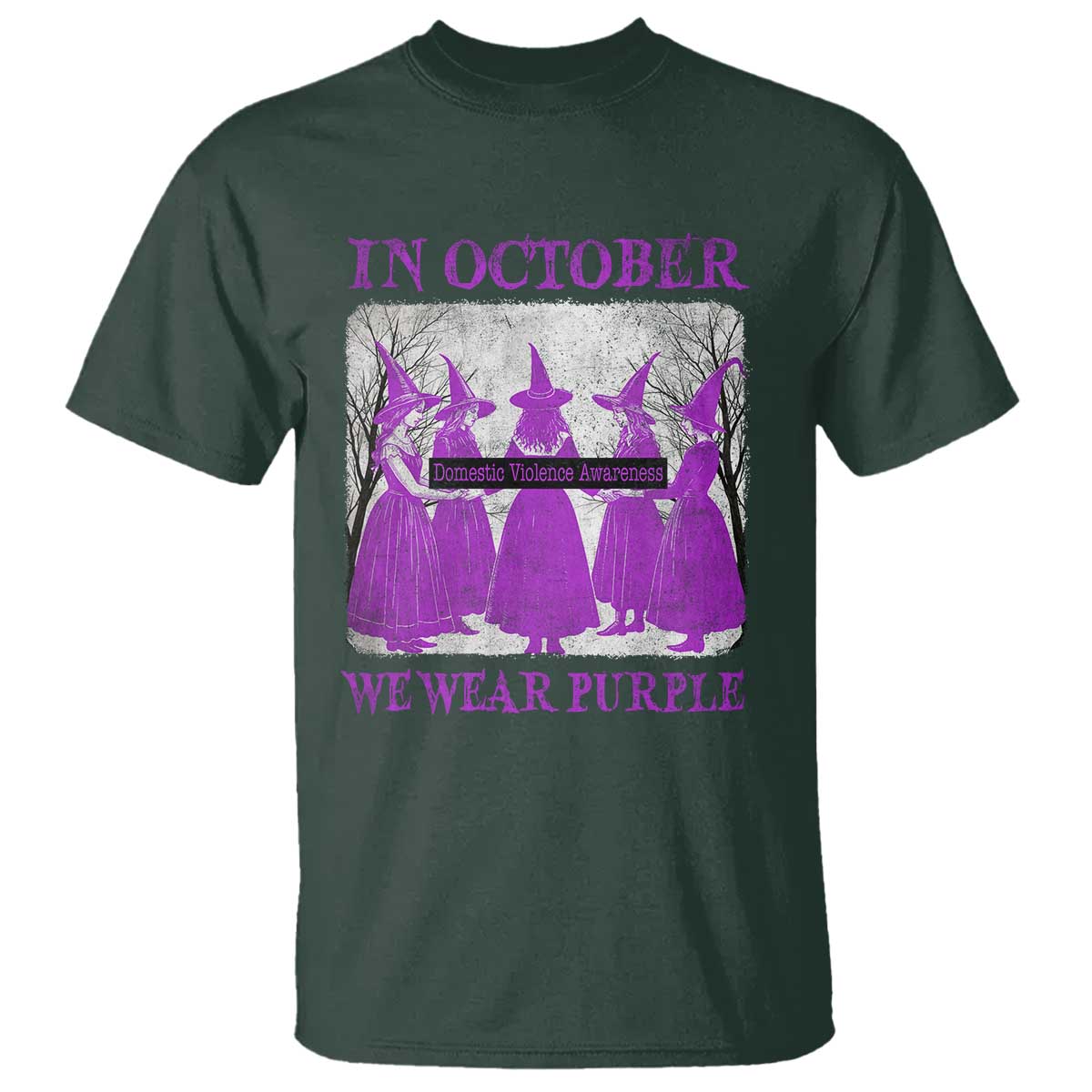 Retro In October We Wear Purple Witch Domestic Violence Awareness T Shirt - Wonder Print Shop