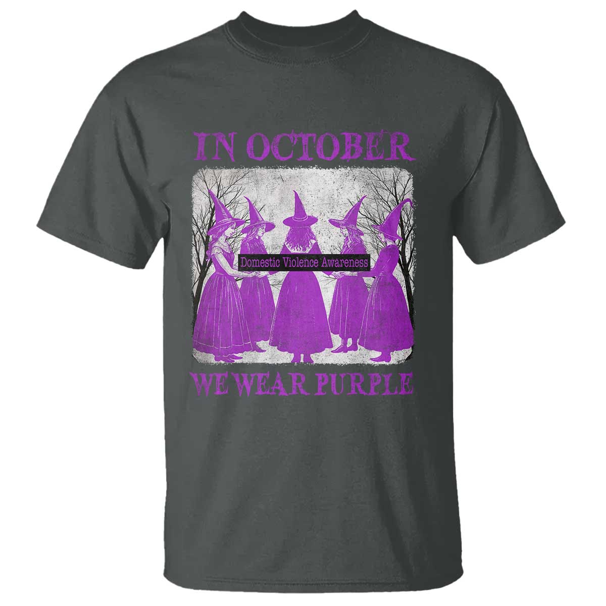 Retro In October We Wear Purple Witch Domestic Violence Awareness T Shirt - Wonder Print Shop