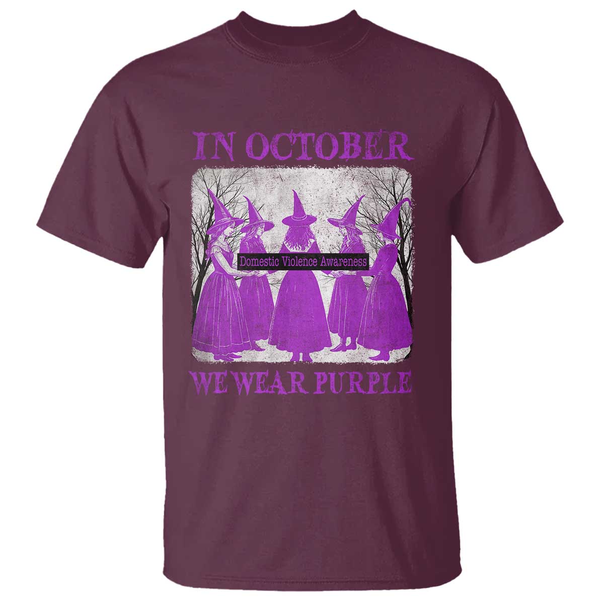 Retro In October We Wear Purple Witch Domestic Violence Awareness T Shirt - Wonder Print Shop