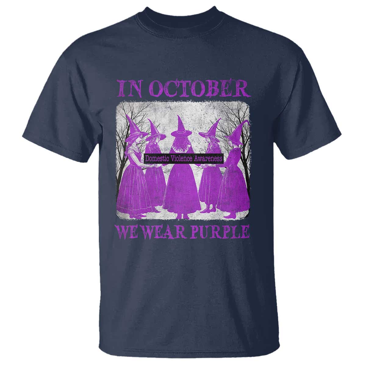 Retro In October We Wear Purple Witch Domestic Violence Awareness T Shirt - Wonder Print Shop
