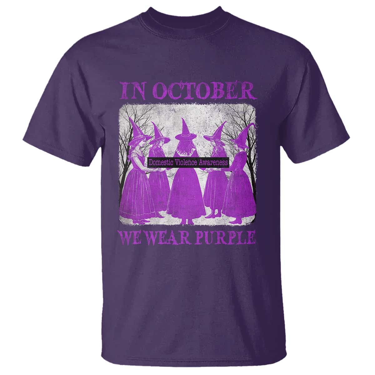 Retro In October We Wear Purple Witch Domestic Violence Awareness T Shirt - Wonder Print Shop