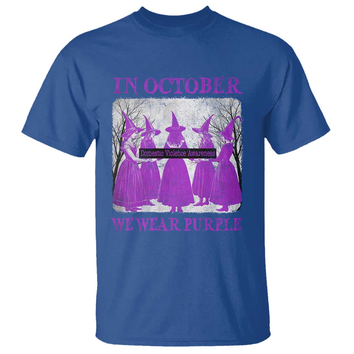 Retro In October We Wear Purple Witch Domestic Violence Awareness T Shirt - Wonder Print Shop