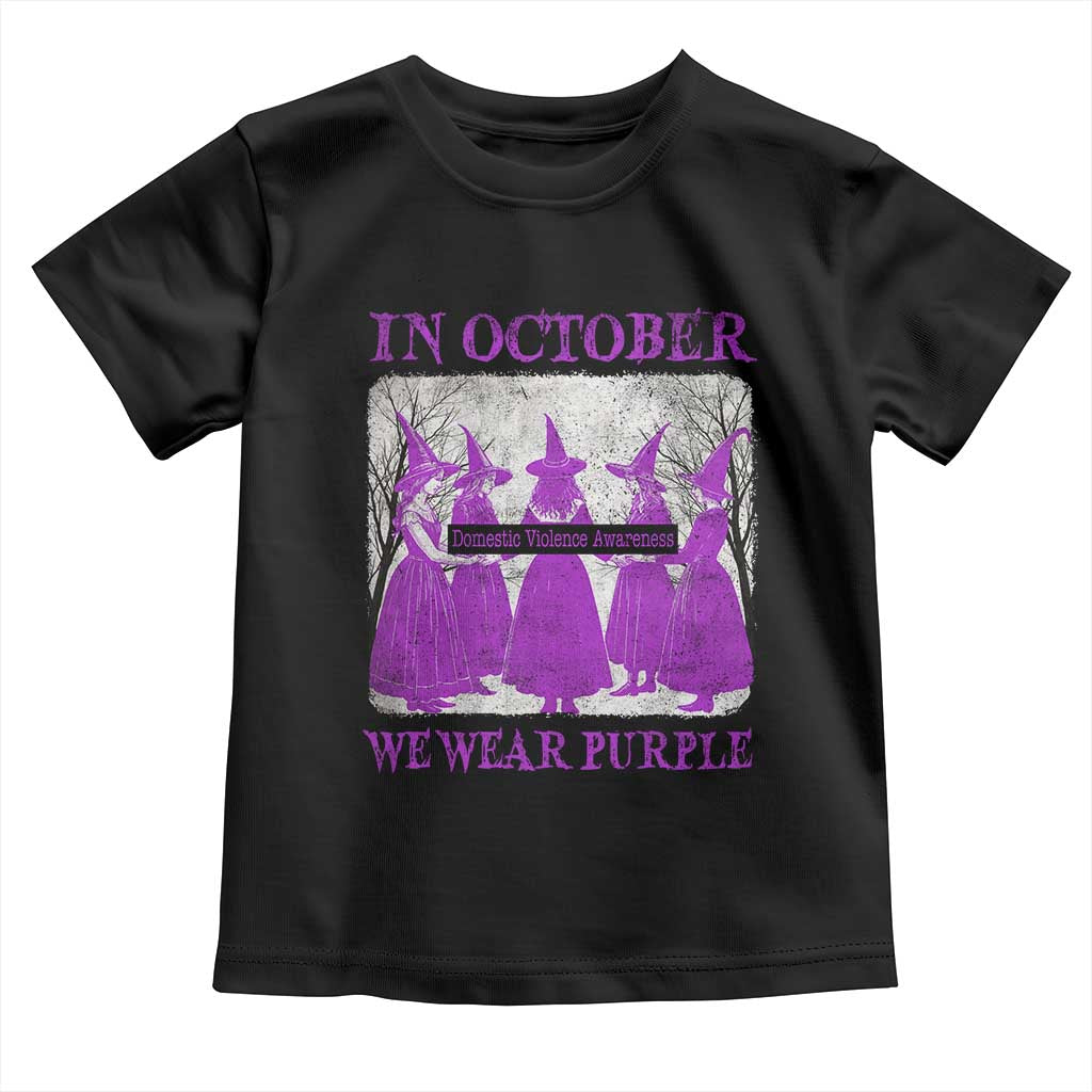 Retro In October We Wear Purple Witch Domestic Violence Awareness Toddler T Shirt - Wonder Print Shop