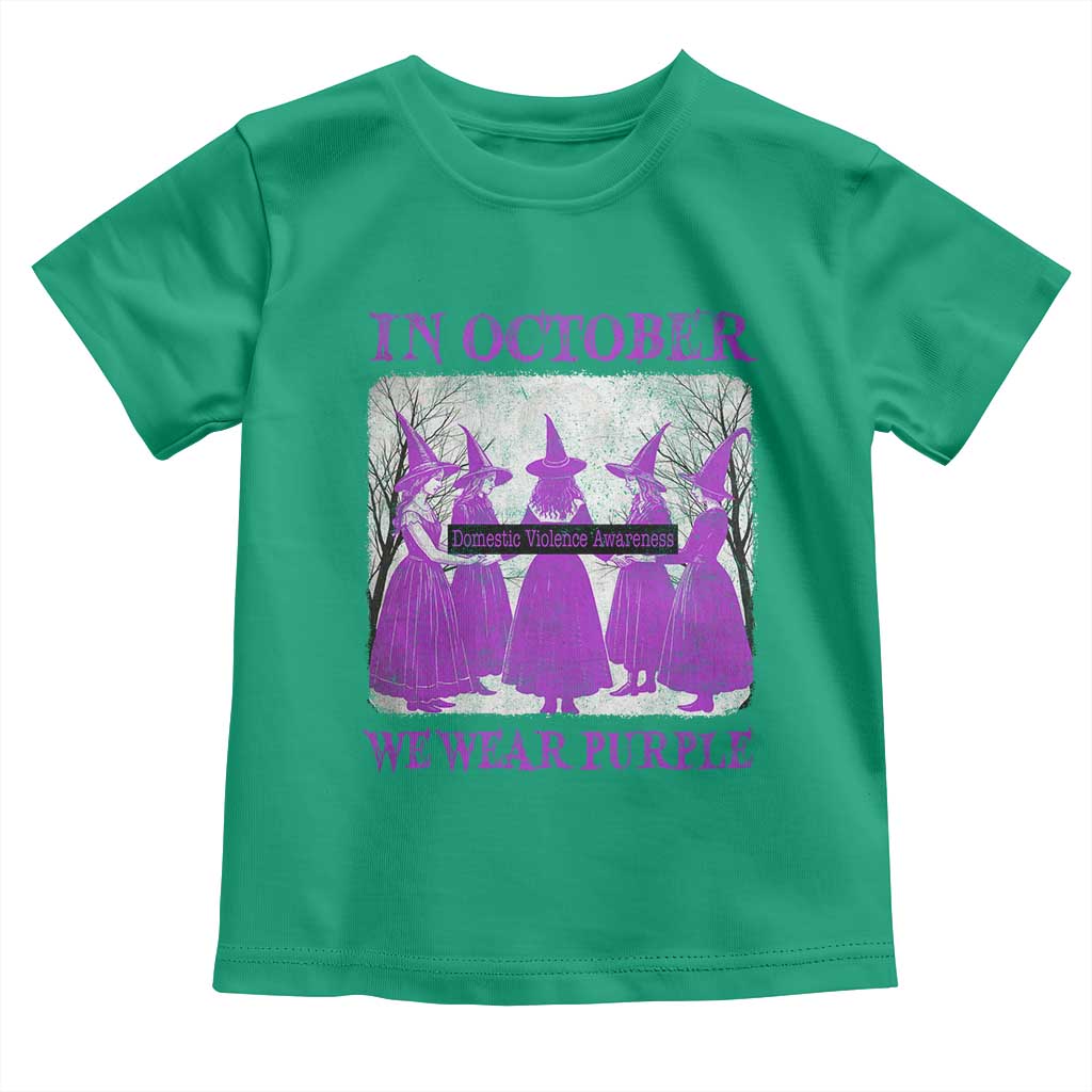 Retro In October We Wear Purple Witch Domestic Violence Awareness Toddler T Shirt - Wonder Print Shop
