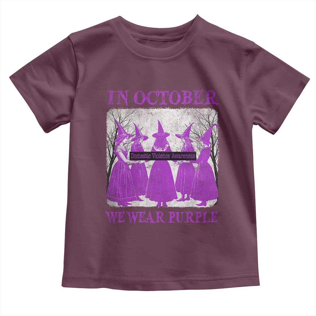Retro In October We Wear Purple Witch Domestic Violence Awareness Toddler T Shirt - Wonder Print Shop