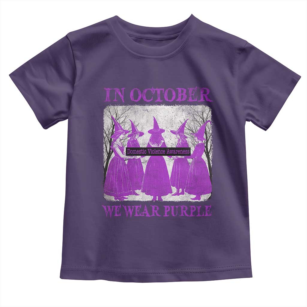 Retro In October We Wear Purple Witch Domestic Violence Awareness Toddler T Shirt - Wonder Print Shop