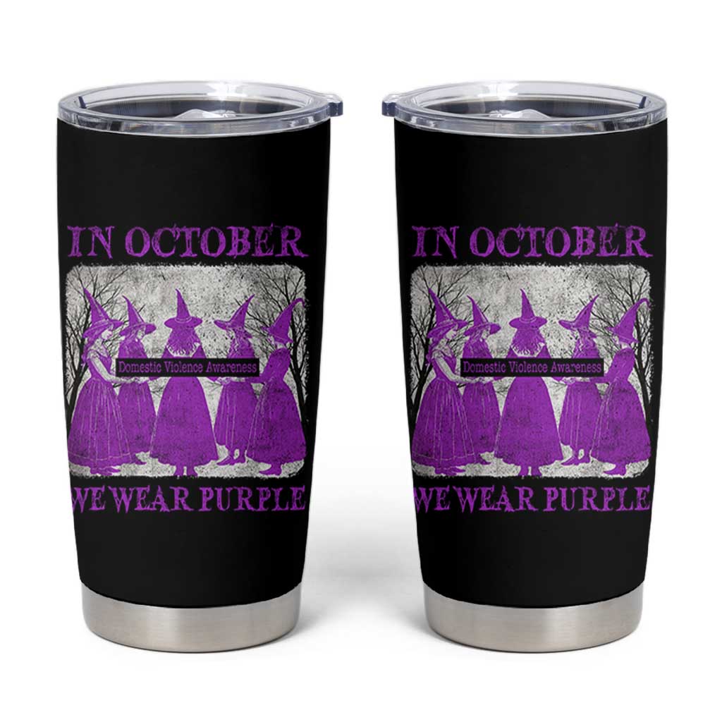 Retro In October We Wear Purple Witch Domestic Violence Awareness Tumbler Cup - Wonder Print Shop