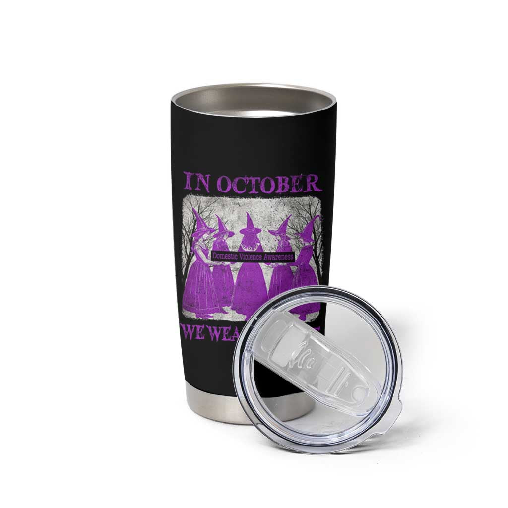 Retro In October We Wear Purple Witch Domestic Violence Awareness Tumbler Cup - Wonder Print Shop