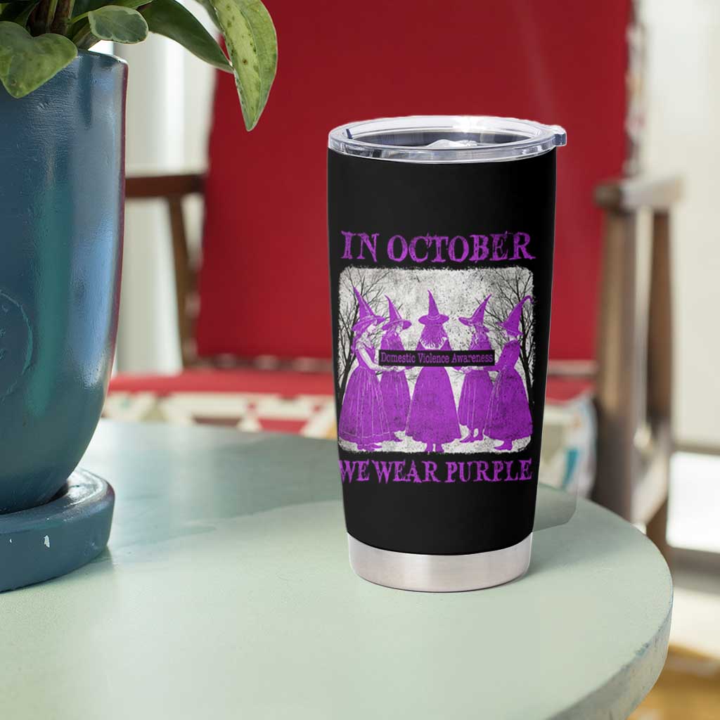 Retro In October We Wear Purple Witch Domestic Violence Awareness Tumbler Cup - Wonder Print Shop