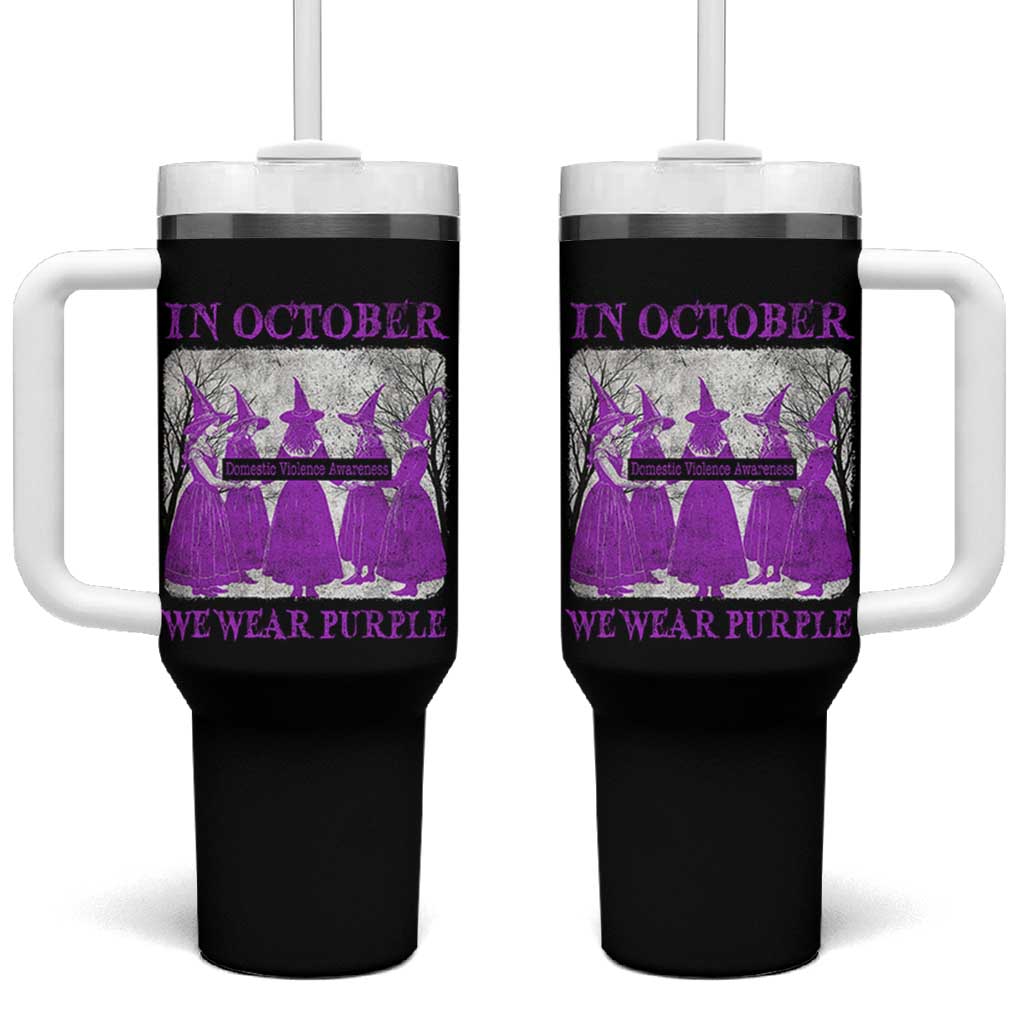 Retro In October We Wear Purple Witch Domestic Violence Awareness Tumbler With Handle - Wonder Print Shop