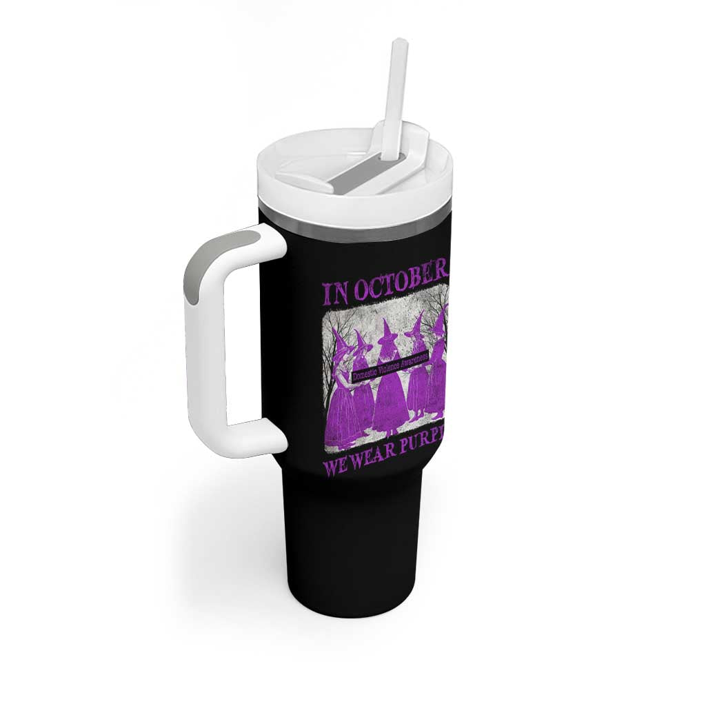 Retro In October We Wear Purple Witch Domestic Violence Awareness Tumbler With Handle - Wonder Print Shop