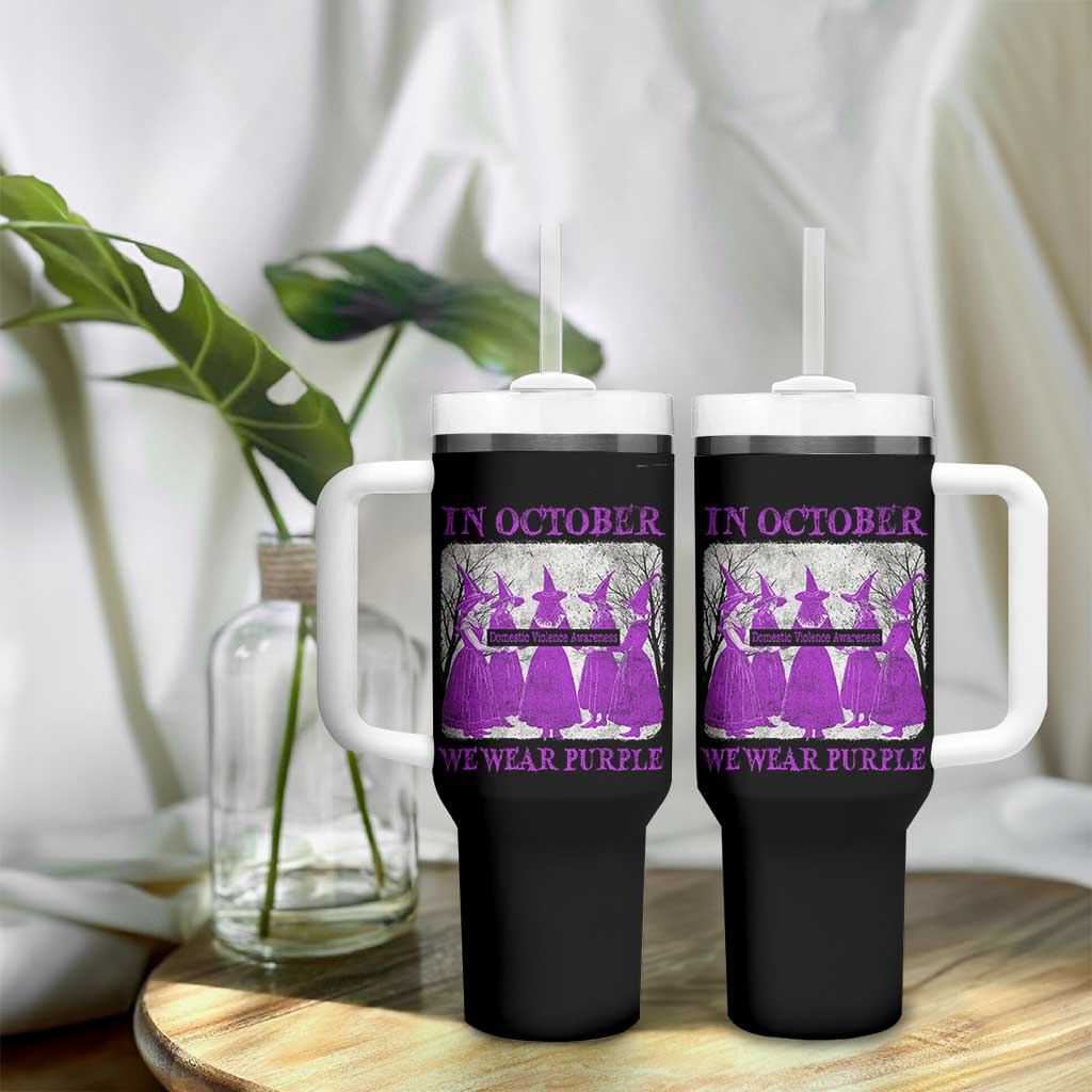 Retro In October We Wear Purple Witch Domestic Violence Awareness Tumbler With Handle - Wonder Print Shop